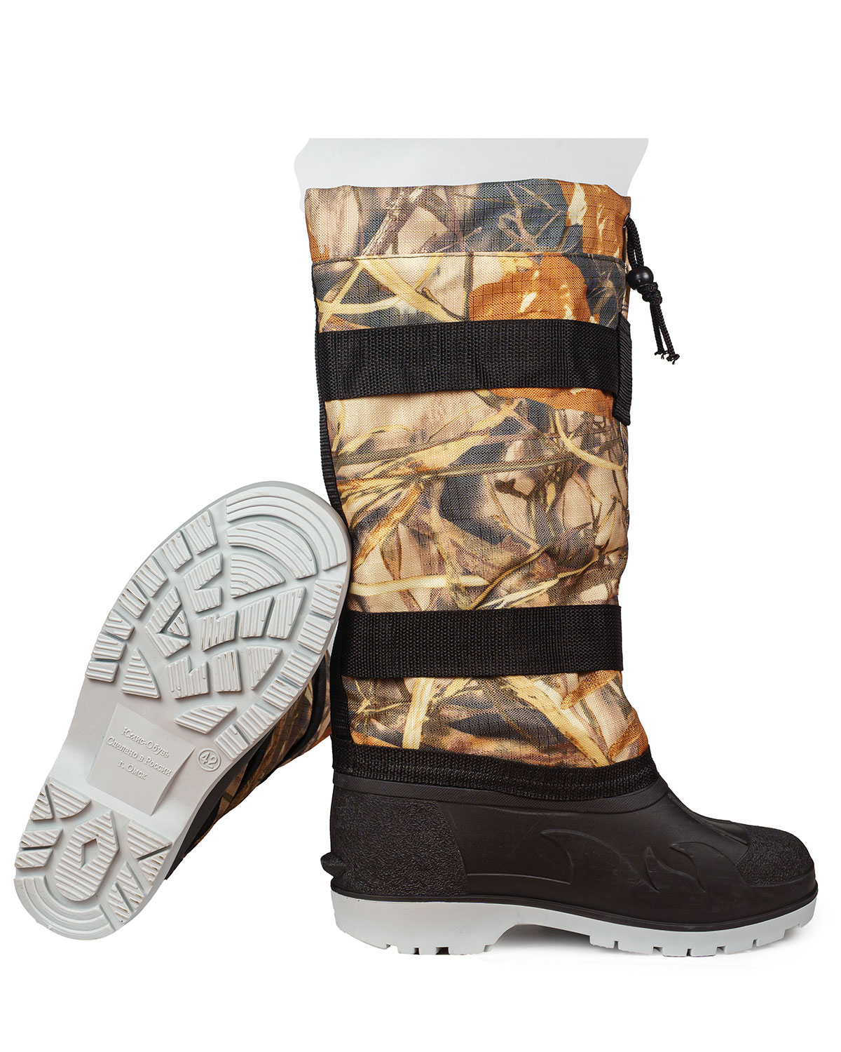 Сапог с комбинированным верхом Тайга вид спереди и подошва